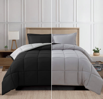 Elegant Comfort Reversible 3-Piece Box Stitched Comforter & Shams - Duvet Insert with 4 Corner Tabs