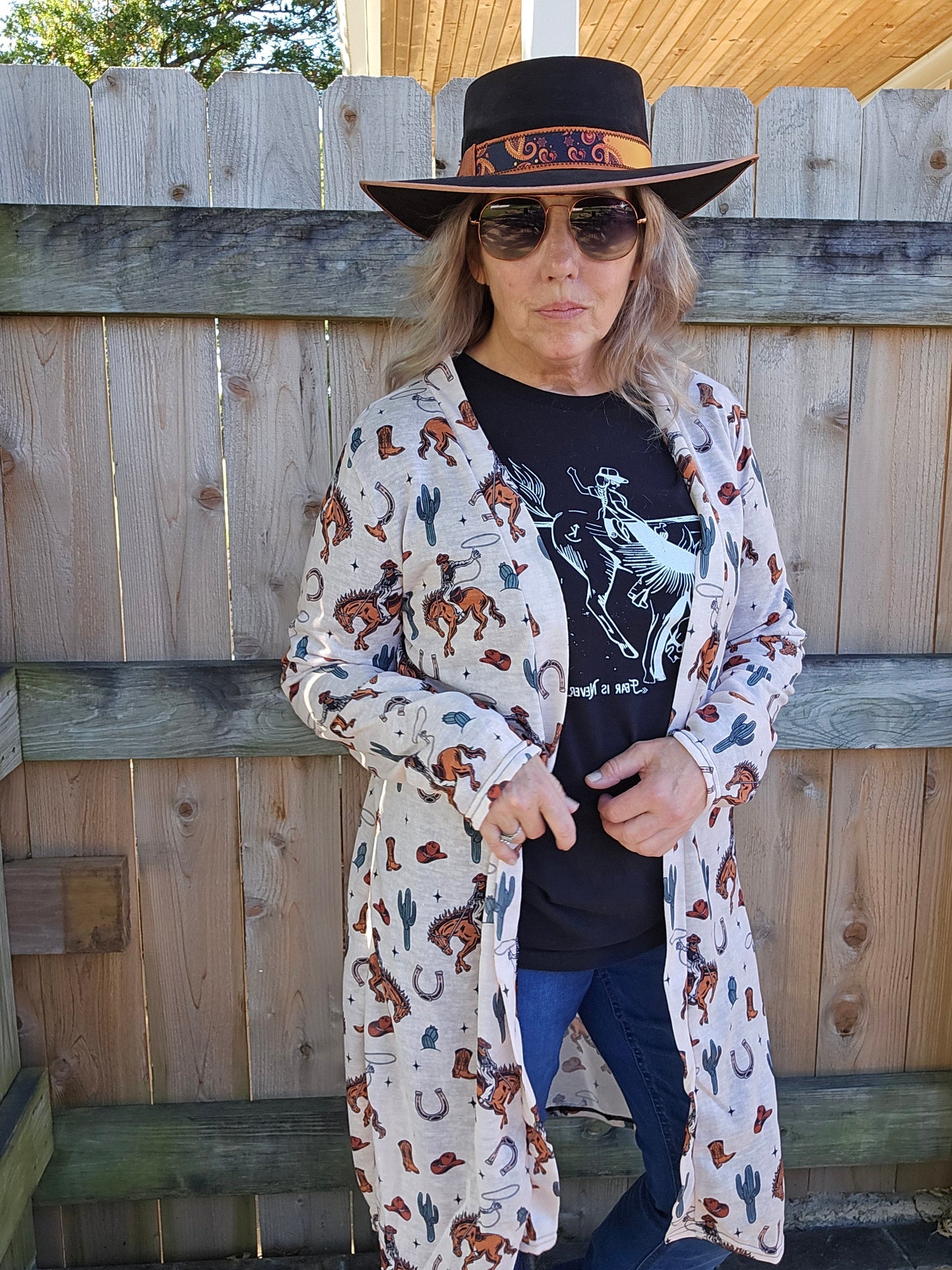 Baha Ranch Rodeo Cowboy Print Lightweight Cardigan