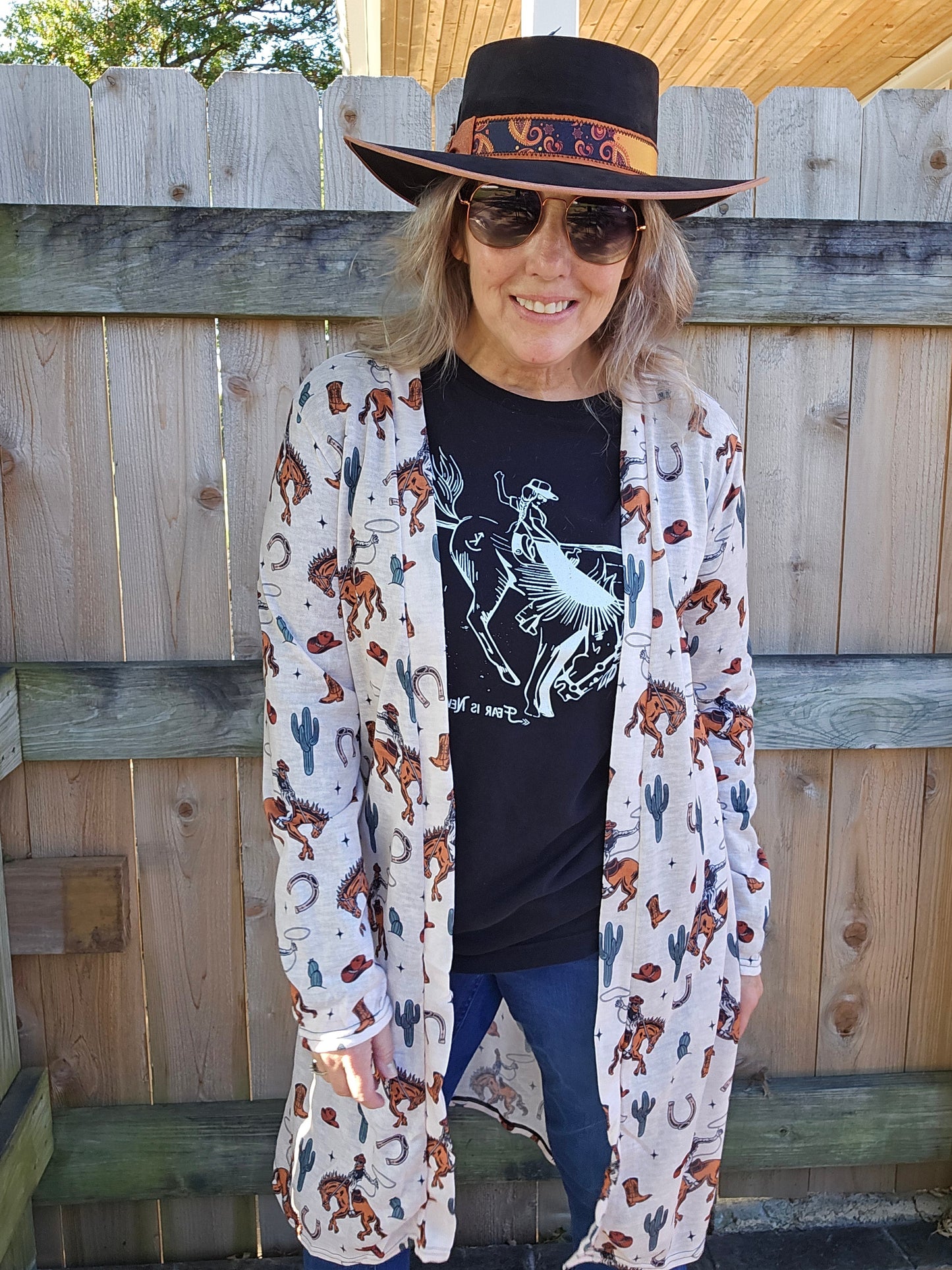 Baha Ranch Rodeo Cowboy Print Lightweight Cardigan
