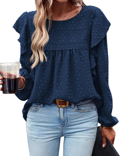Women's Swiss Polka Dot Babydoll Top With Ruffles