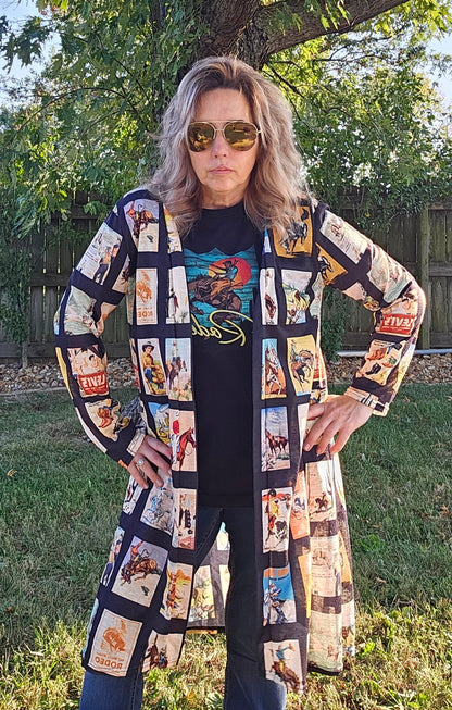 Baha Ranch Vintage Cowboy Collage Western Lightweight Cardigan