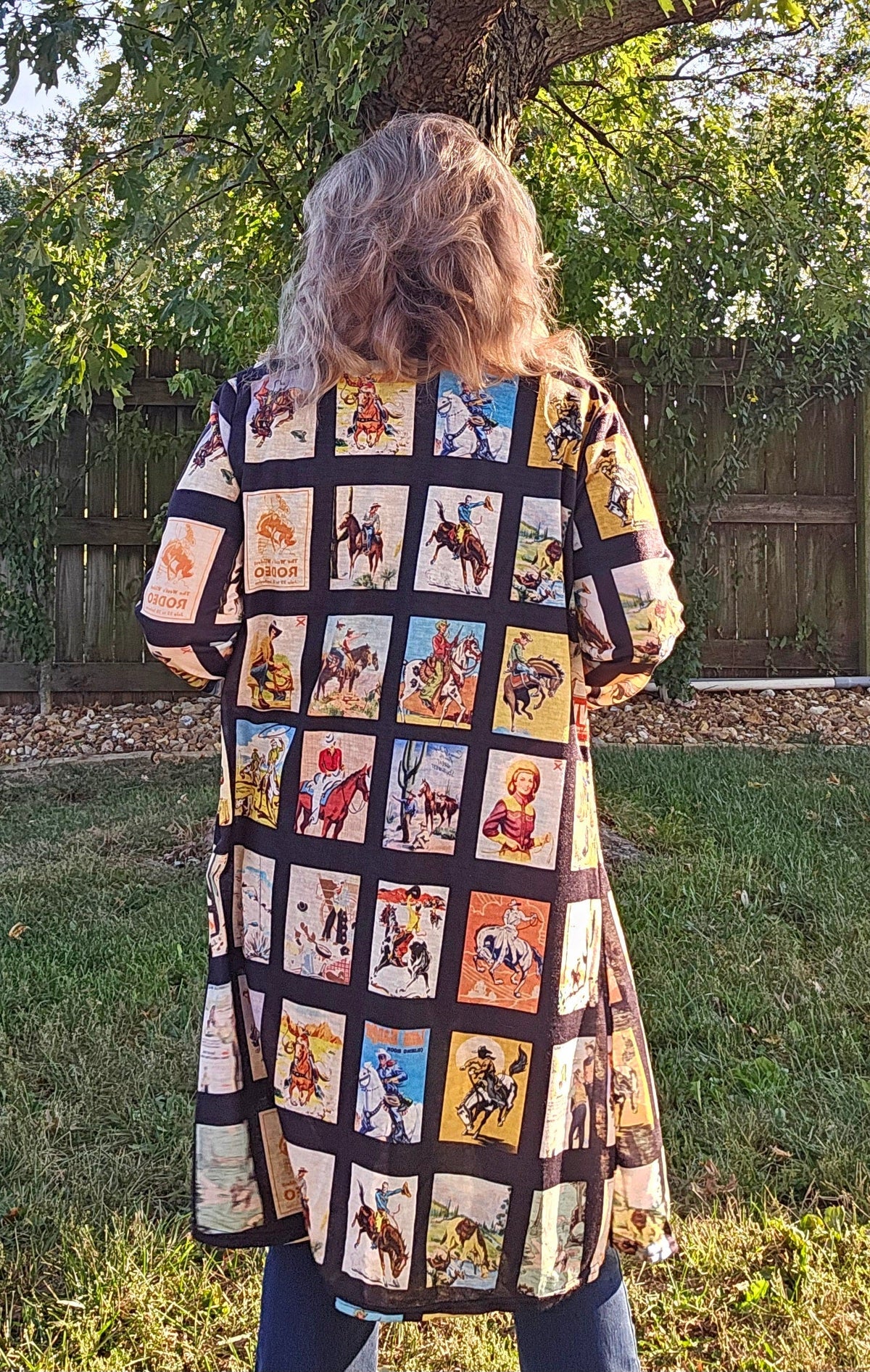Baha Ranch Vintage Cowboy Collage Western Lightweight Cardigan