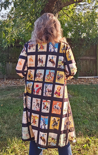 Baha Ranch Vintage Cowboy Collage Western Lightweight Cardigan