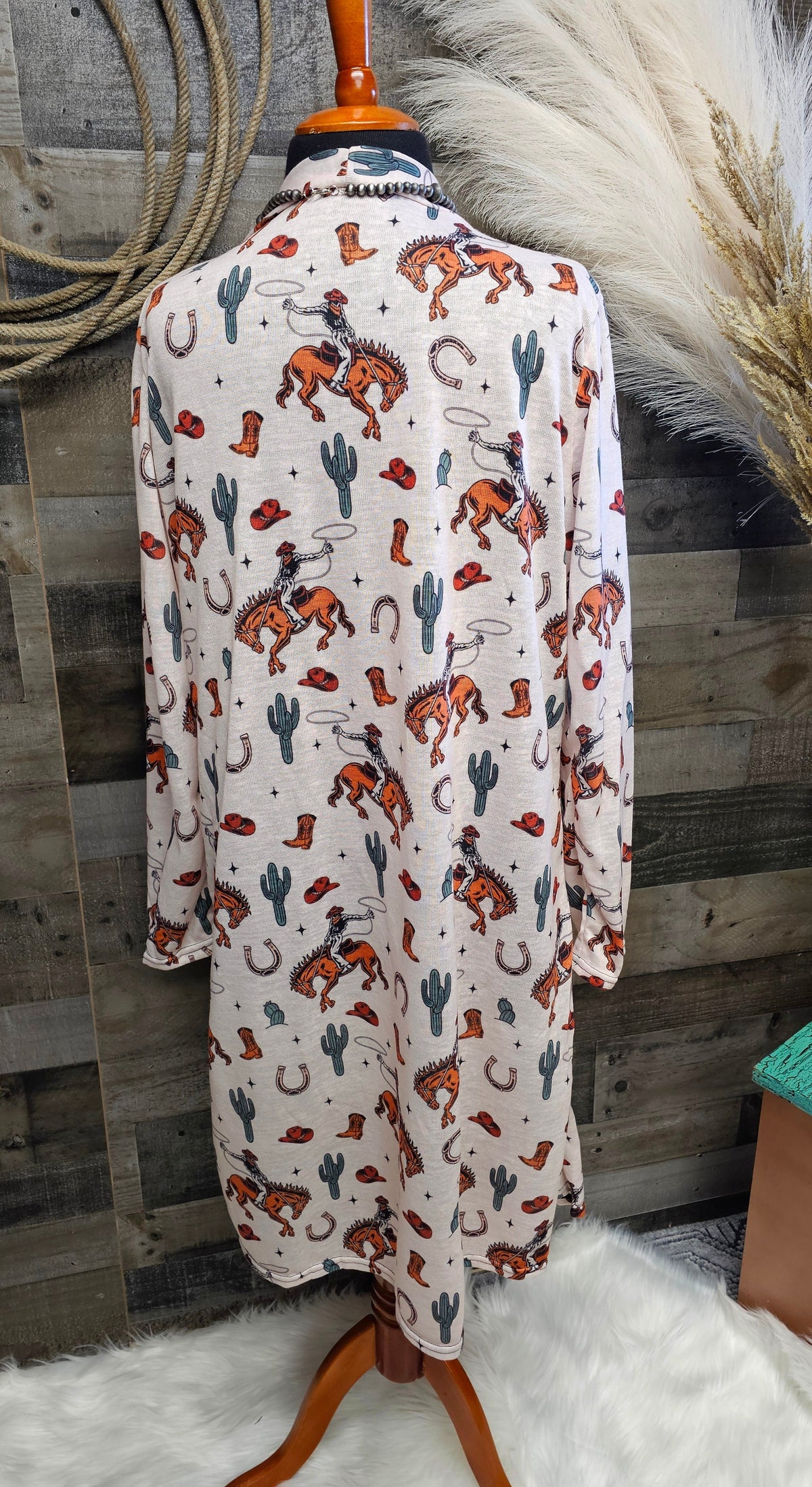Baha Ranch Rodeo Cowboy Print Lightweight Cardigan