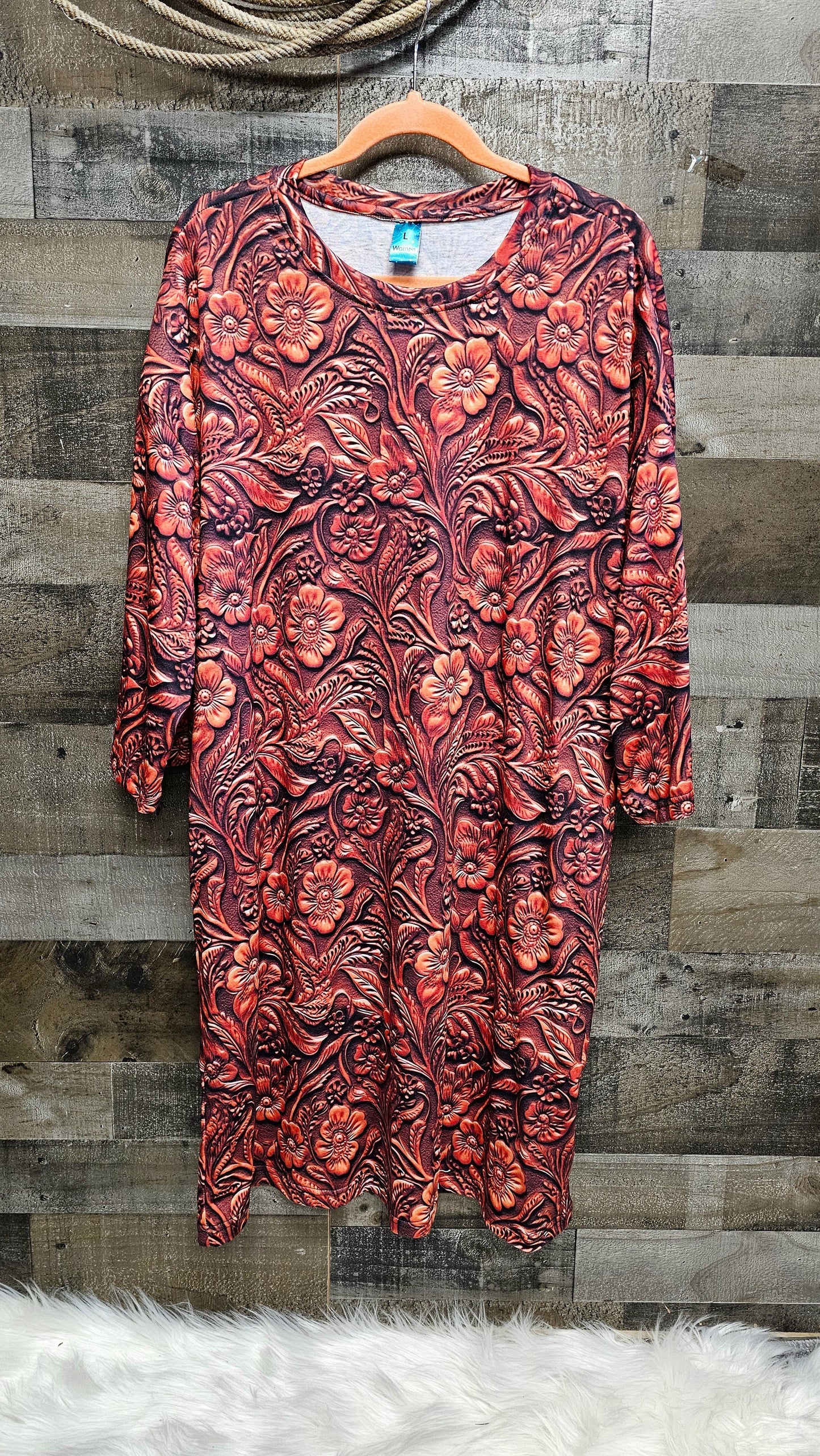 Baha Ranch Tooled Leather Print Oversized Sleep Shirt