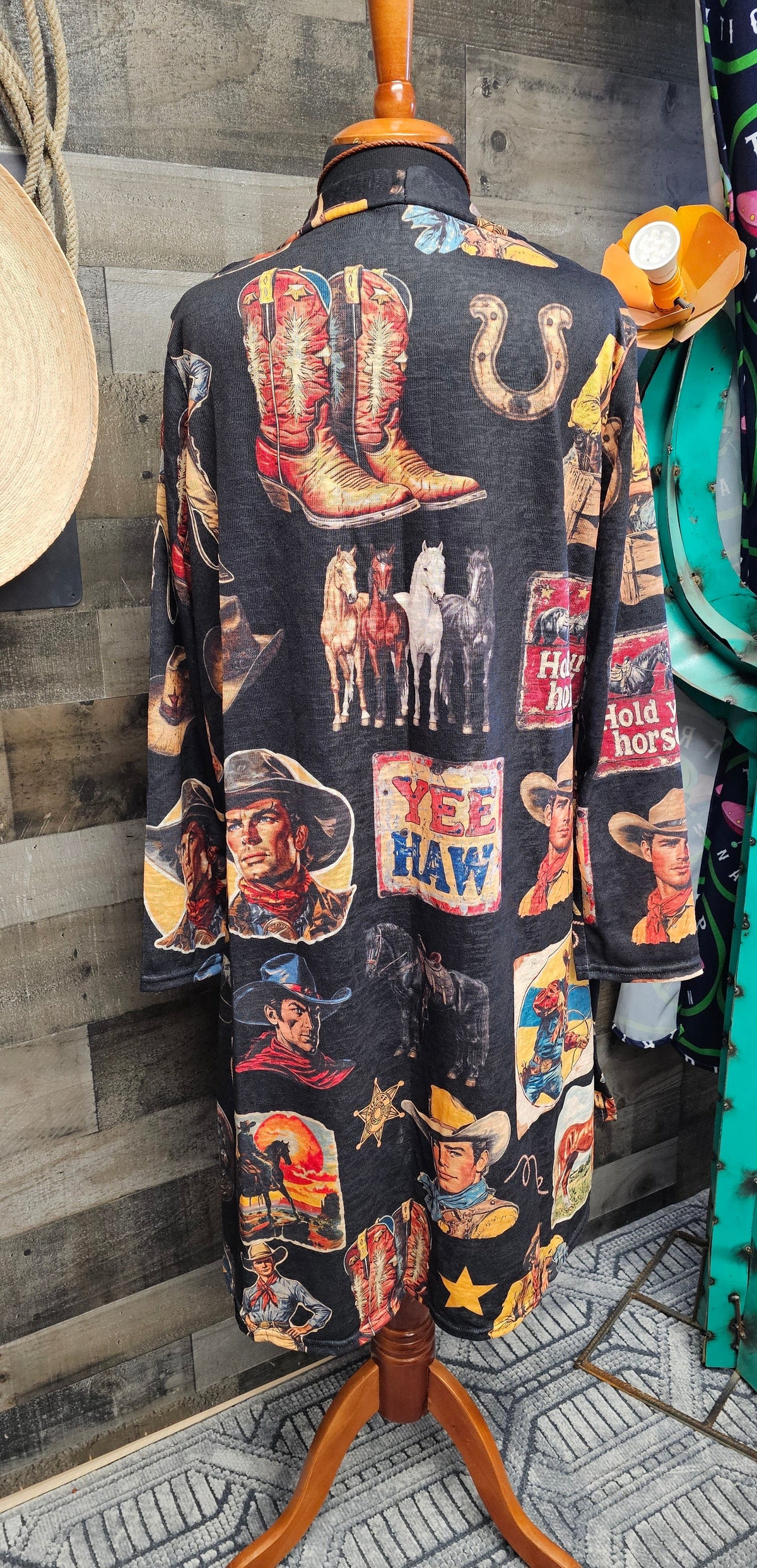Baha Ranch Vintage Cowboy Collage Western Lightweight Cardigan