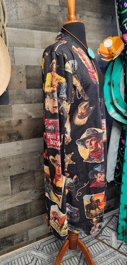 Baha Ranch Vintage Cowboy Collage Western Lightweight Cardigan