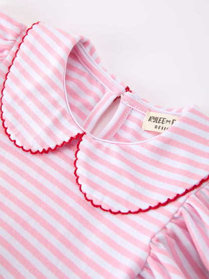 Girls Back To School Apple Applique Twirl Dress Ruffle Petal Collar