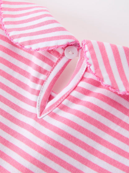 Girls Back To School Bow Pencil Twirl Dress Ruffle Petal Collar Applique