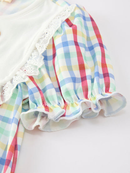Girls Back To School Dog Plaid Twirl Dress