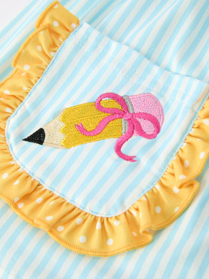 Girls Back To School Pencil Applique Top Leggings Set Pockets