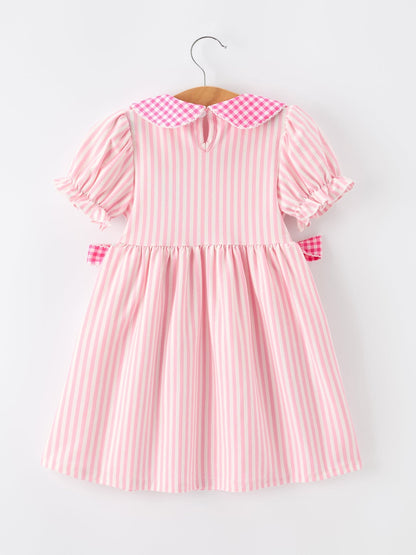 Girls Back To School Pink Plaid Petals Collar Pencil Applique Dress