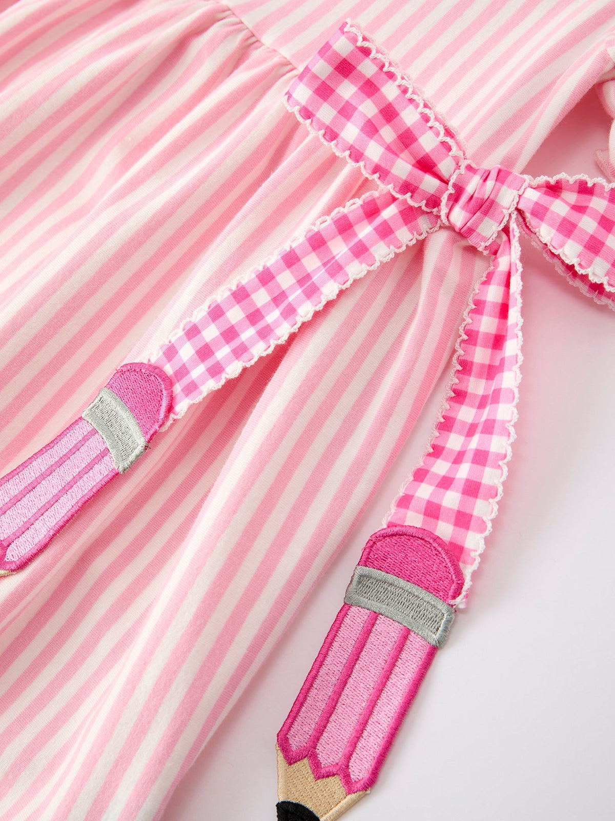 Girls Back To School Pink Plaid Petals Collar Pencil Applique Dress