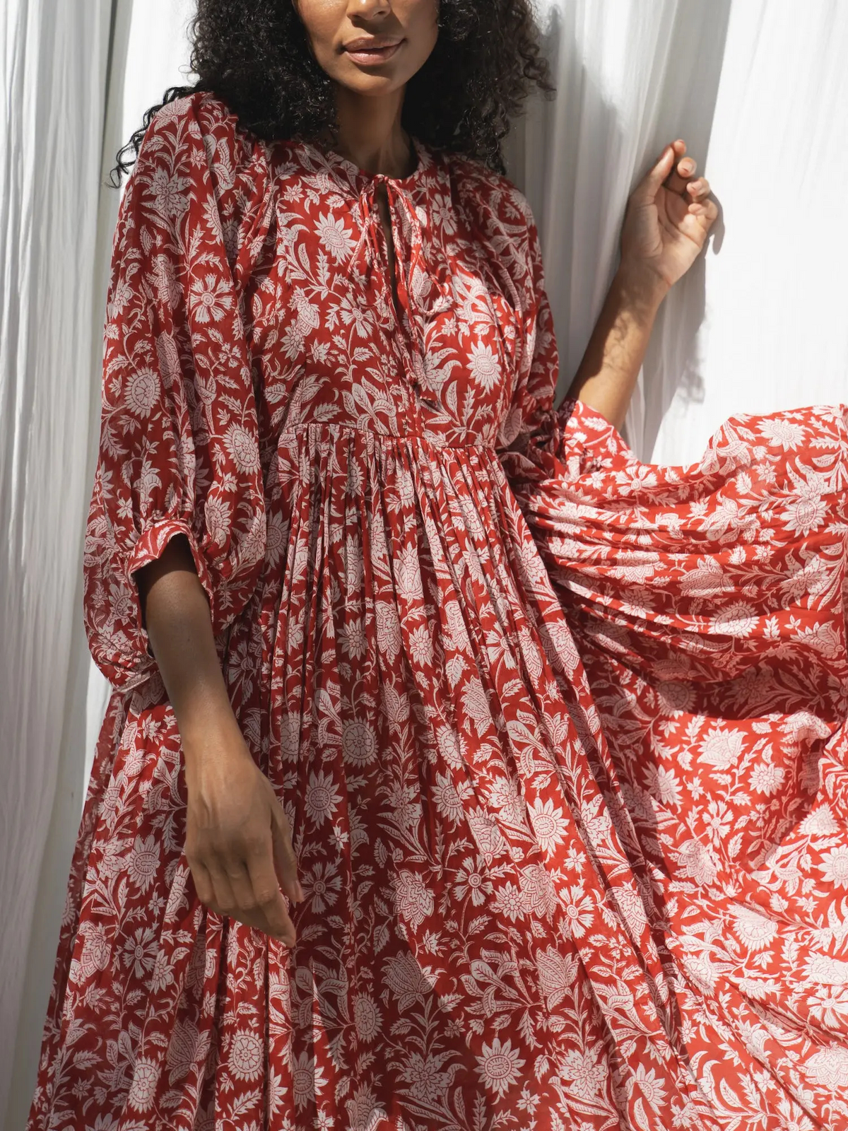 Women's Romantic Floral Lantern Sleeve Flowy Maxi Dress