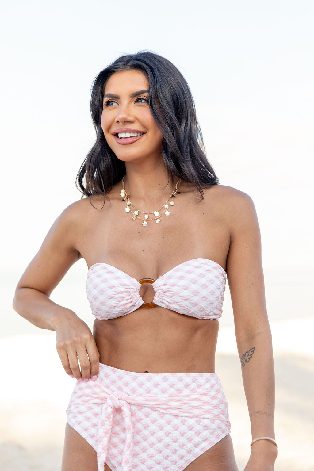 Golden Isle Pink Textured Ring Bikini Top