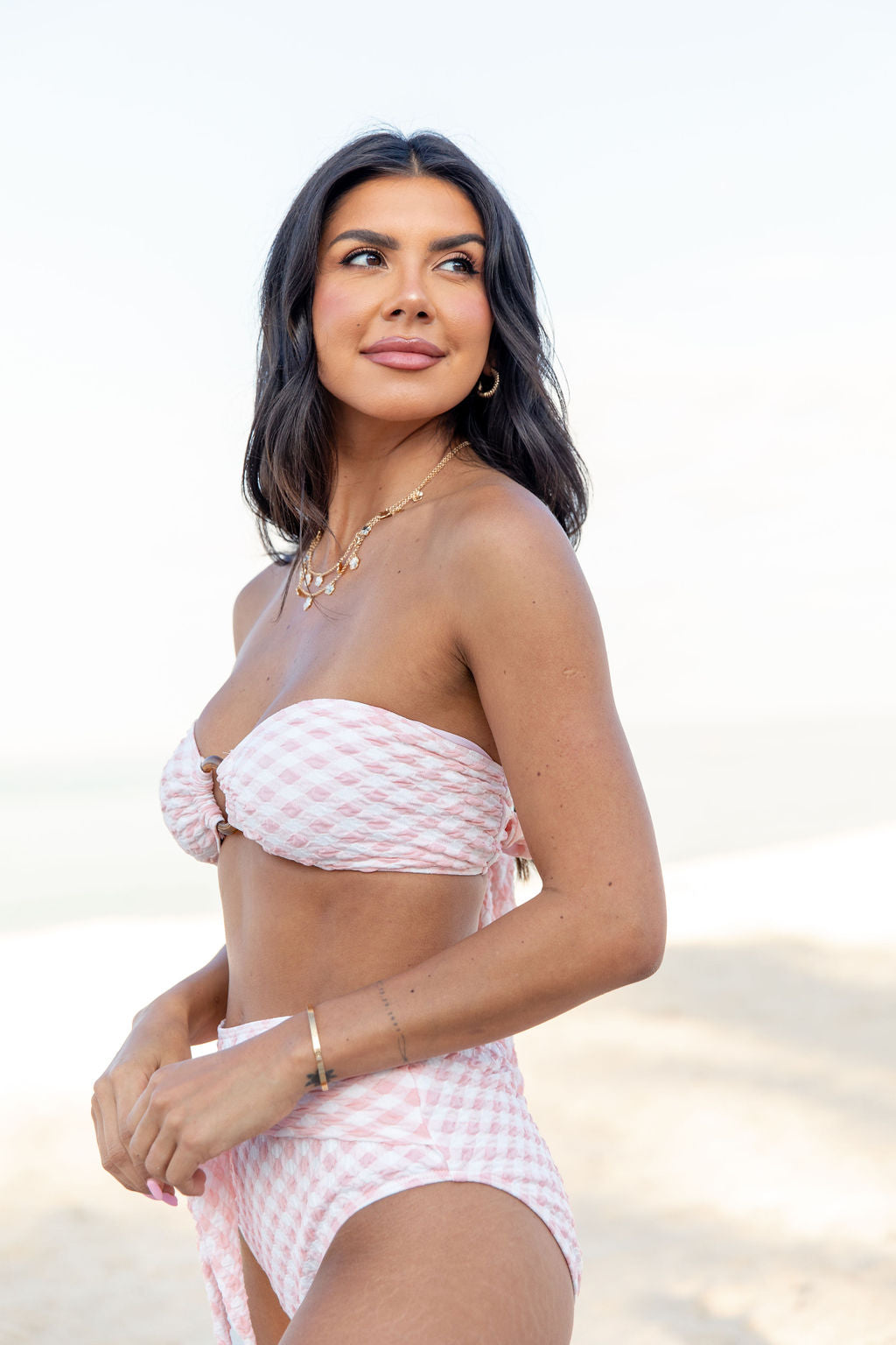 Golden Isle Pink Textured Ring Bikini Top