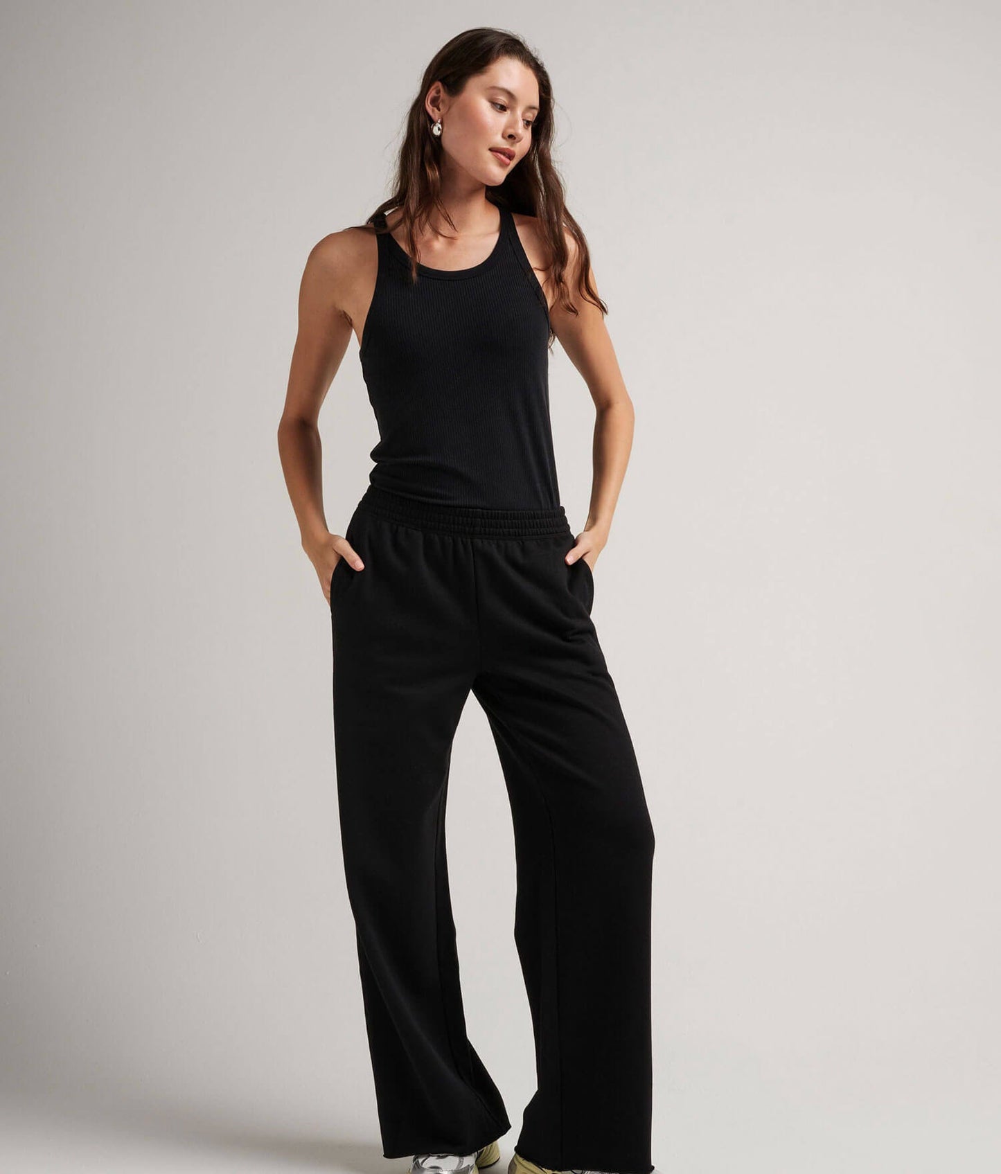 Womens Recycled Fleece Wide Leg Pant - Recycled Fleece - Black