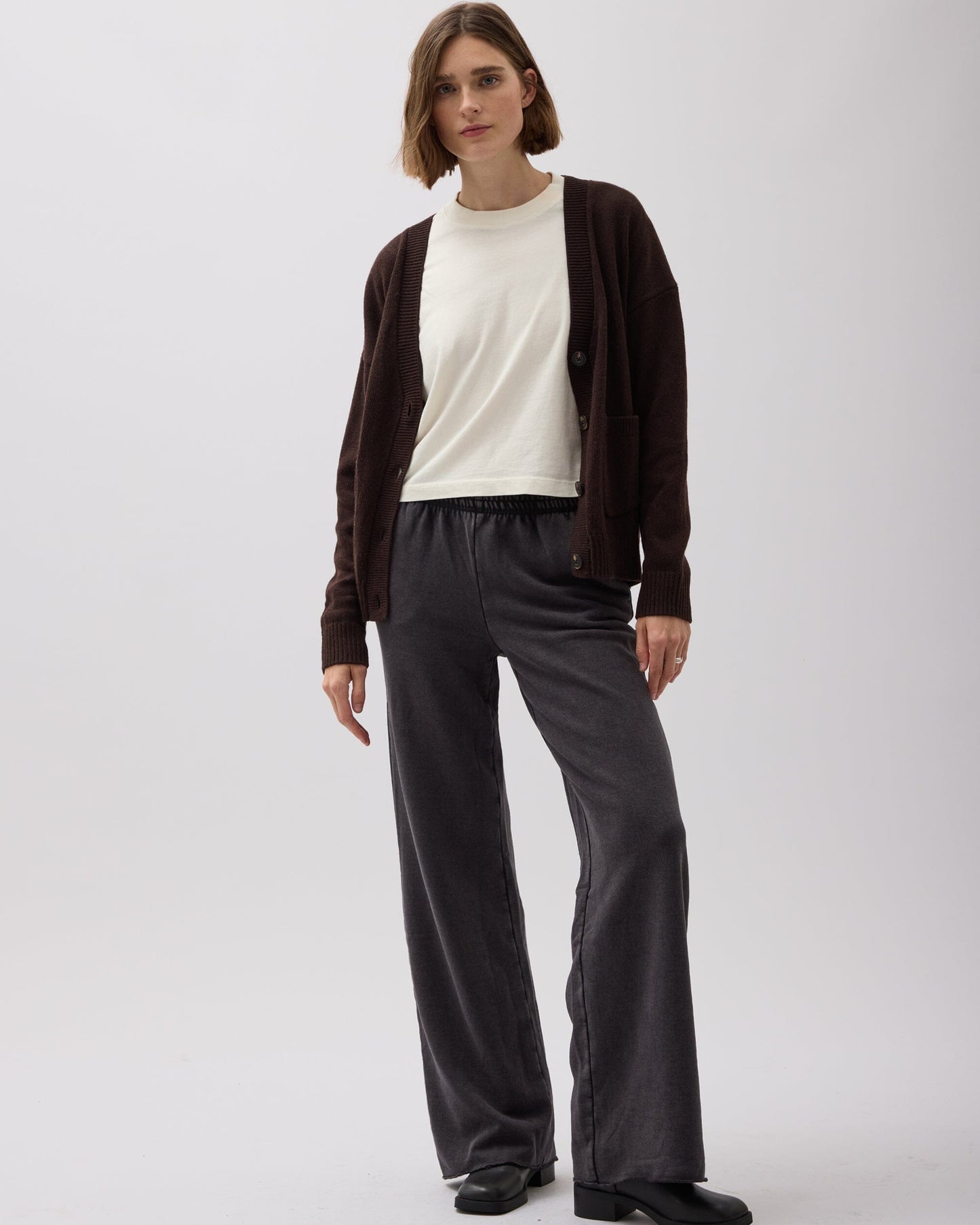 Womens Recycled Fleece Wide Leg Pant - Recycled Fleece - Mineral Black