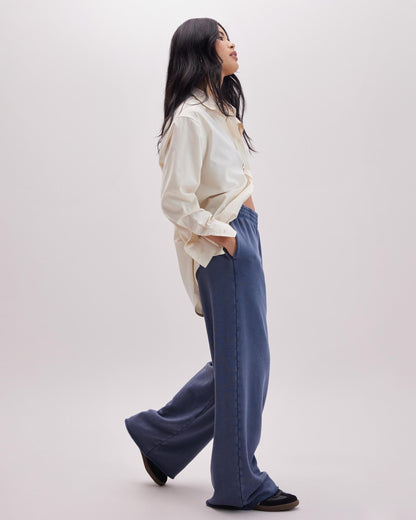 Womens Recycled Fleece Wide Leg Pant - Recycled Fleece - Mineral Blue