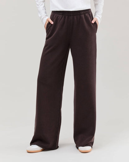 Womens Recycled Fleece Wide Leg Pant - Recycled Fleece - Mineral Ganache