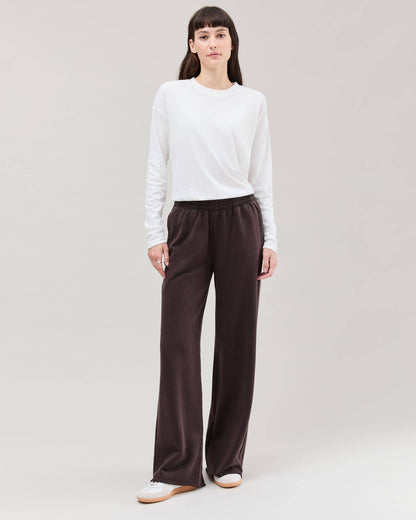 Womens Recycled Fleece Wide Leg Pant - Recycled Fleece - Mineral Ganache