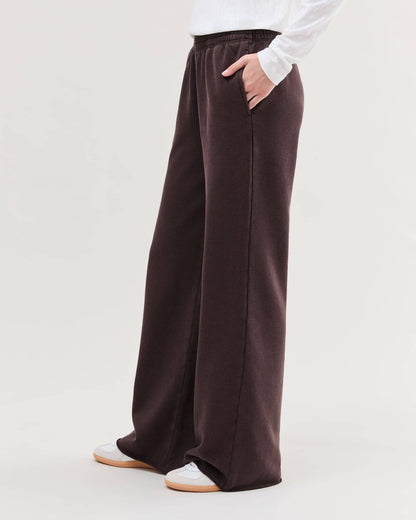 Womens Recycled Fleece Wide Leg Pant - Recycled Fleece - Mineral Ganache