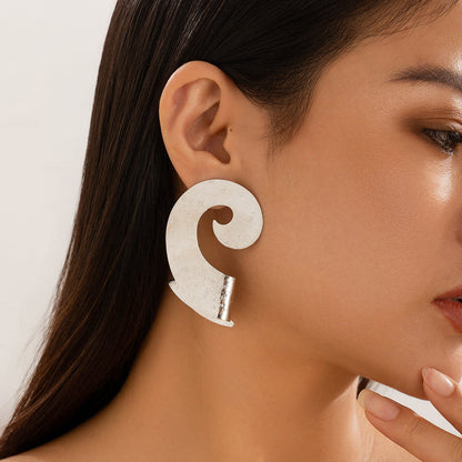 Personalized Geometric Trendy Female Irregular Earrings Double Fold Fan shaped Metal Earrings