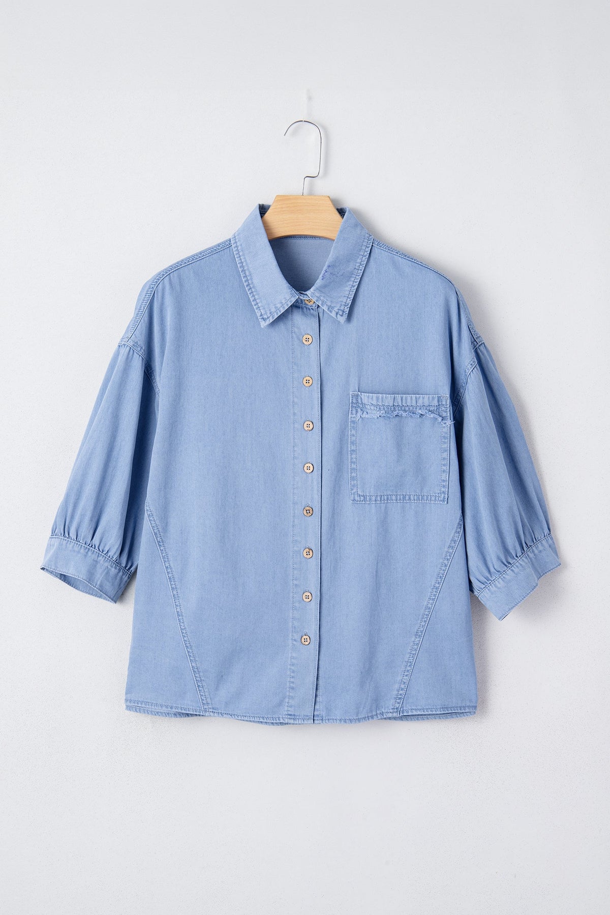 Blake Washed Drop Shoulder Bracelet Sleeve Chambray Shirt