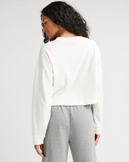 Womens Relaxed Crop Long Sleeve Tee - Pigment Dye Jersey - Bone