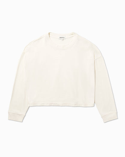Womens Relaxed Crop Long Sleeve Tee - Pigment Dye Jersey - Bone