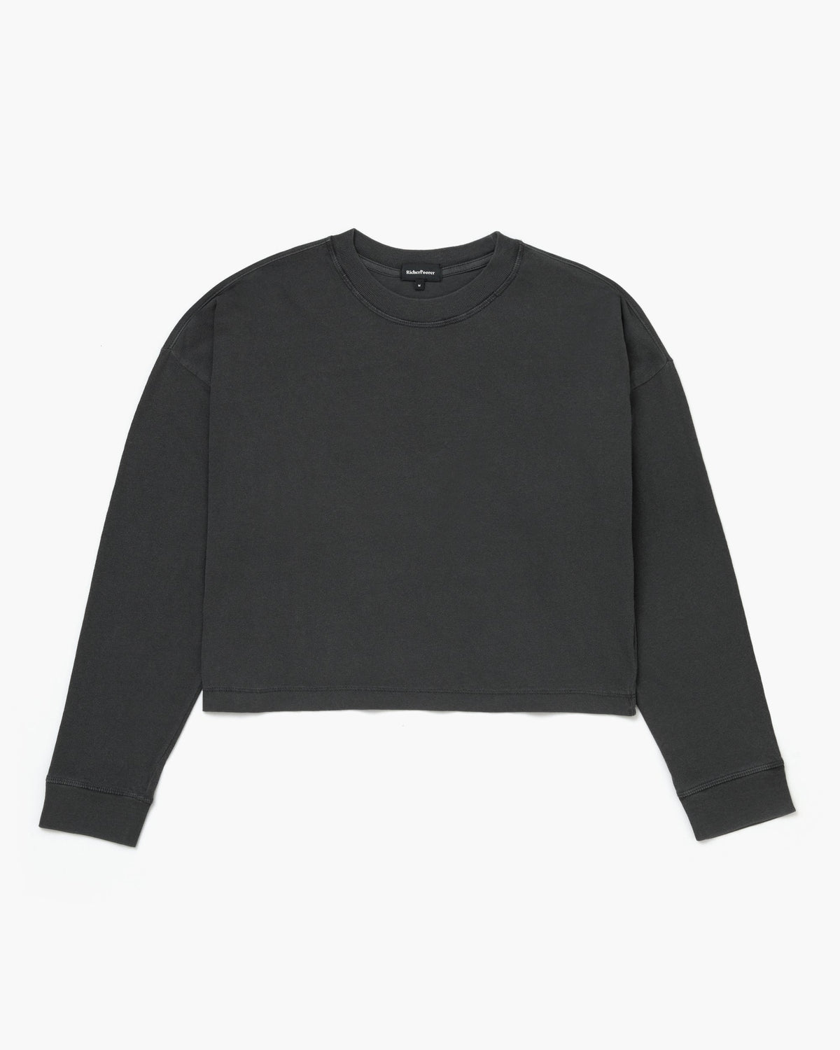 Womens Relaxed Crop Long Sleeve Tee - Pigment Dye Jersey - Stretch Limo