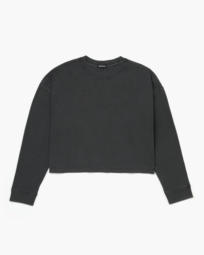 Womens Relaxed Crop Long Sleeve Tee - Pigment Dye Jersey - Stretch Limo