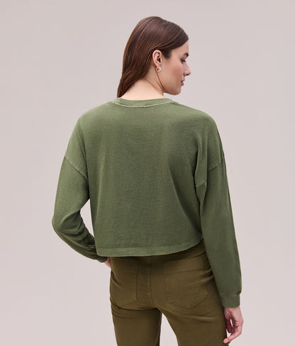 Womens Relaxed Crop Long Sleeve Tee - Pigment Dye Jersey - Cypress