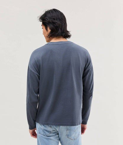 Mens Relaxed Long Sleeve Tee - Pigment Dye Jersey - Blue Steel