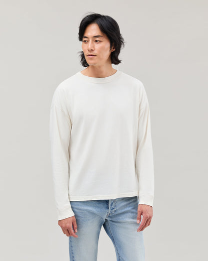 Mens Relaxed Long Sleeve Tee - Pigment Dye Jersey - Bone