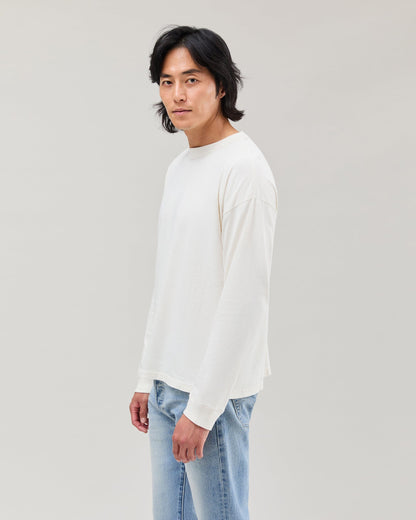Mens Relaxed Long Sleeve Tee - Pigment Dye Jersey - Bone