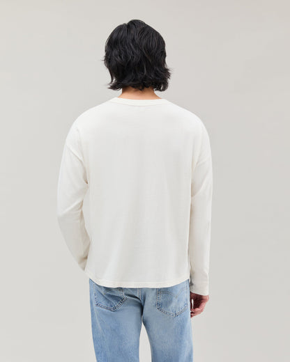 Mens Relaxed Long Sleeve Tee - Pigment Dye Jersey - Bone
