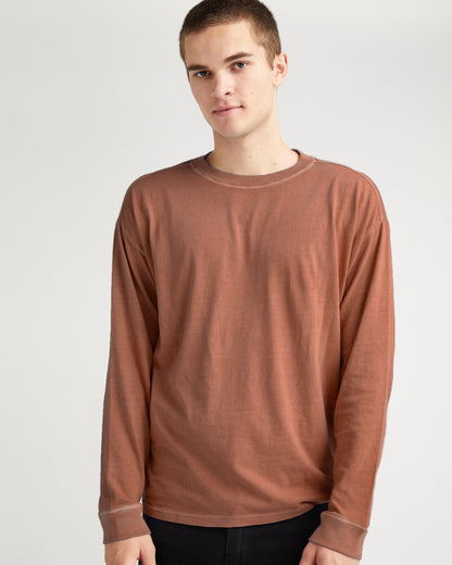 Mens Relaxed Long Sleeve Tee - Pigment Dye Jersey - Latte