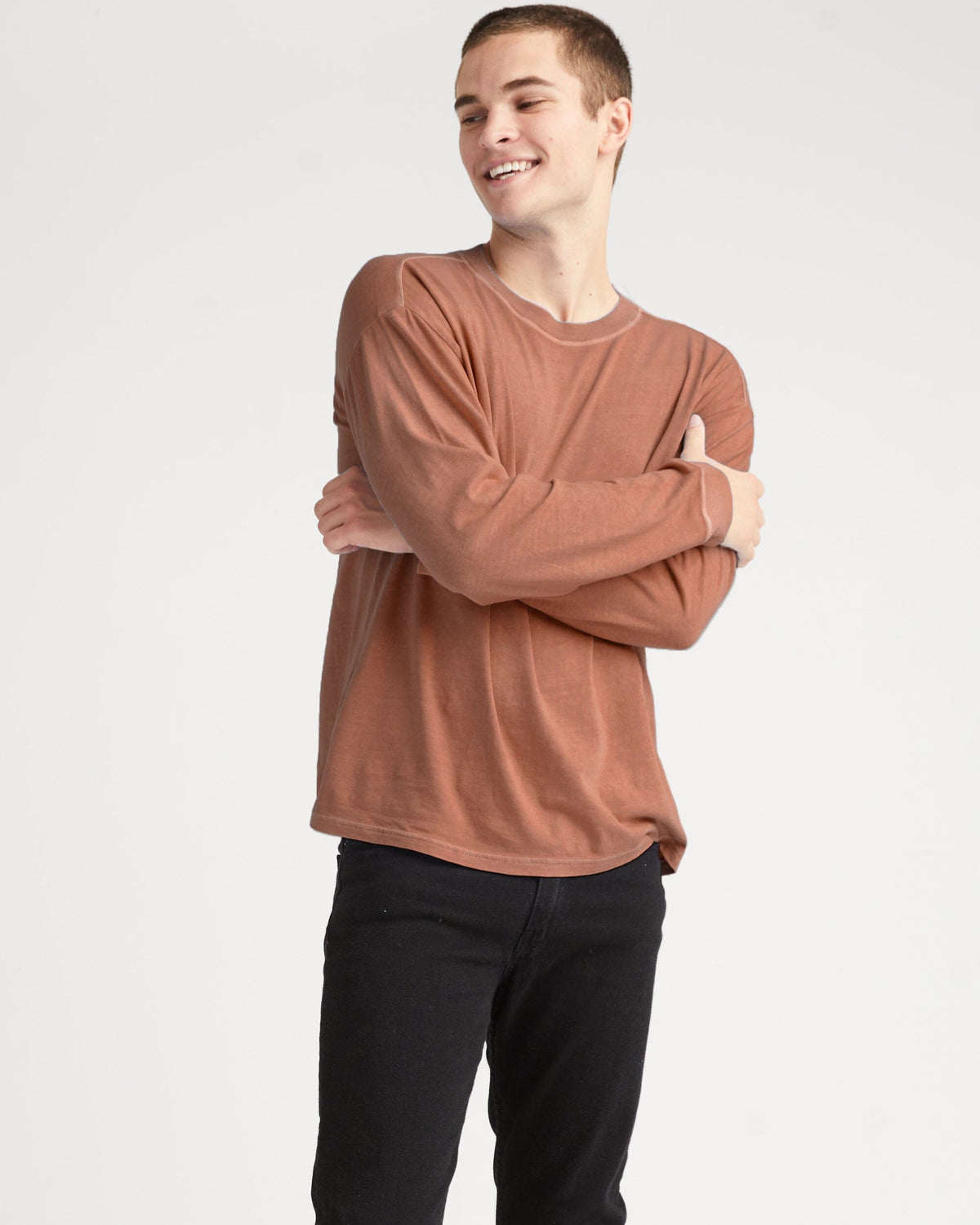 Mens Relaxed Long Sleeve Tee - Pigment Dye Jersey - Latte