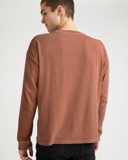 Mens Relaxed Long Sleeve Tee - Pigment Dye Jersey - Latte