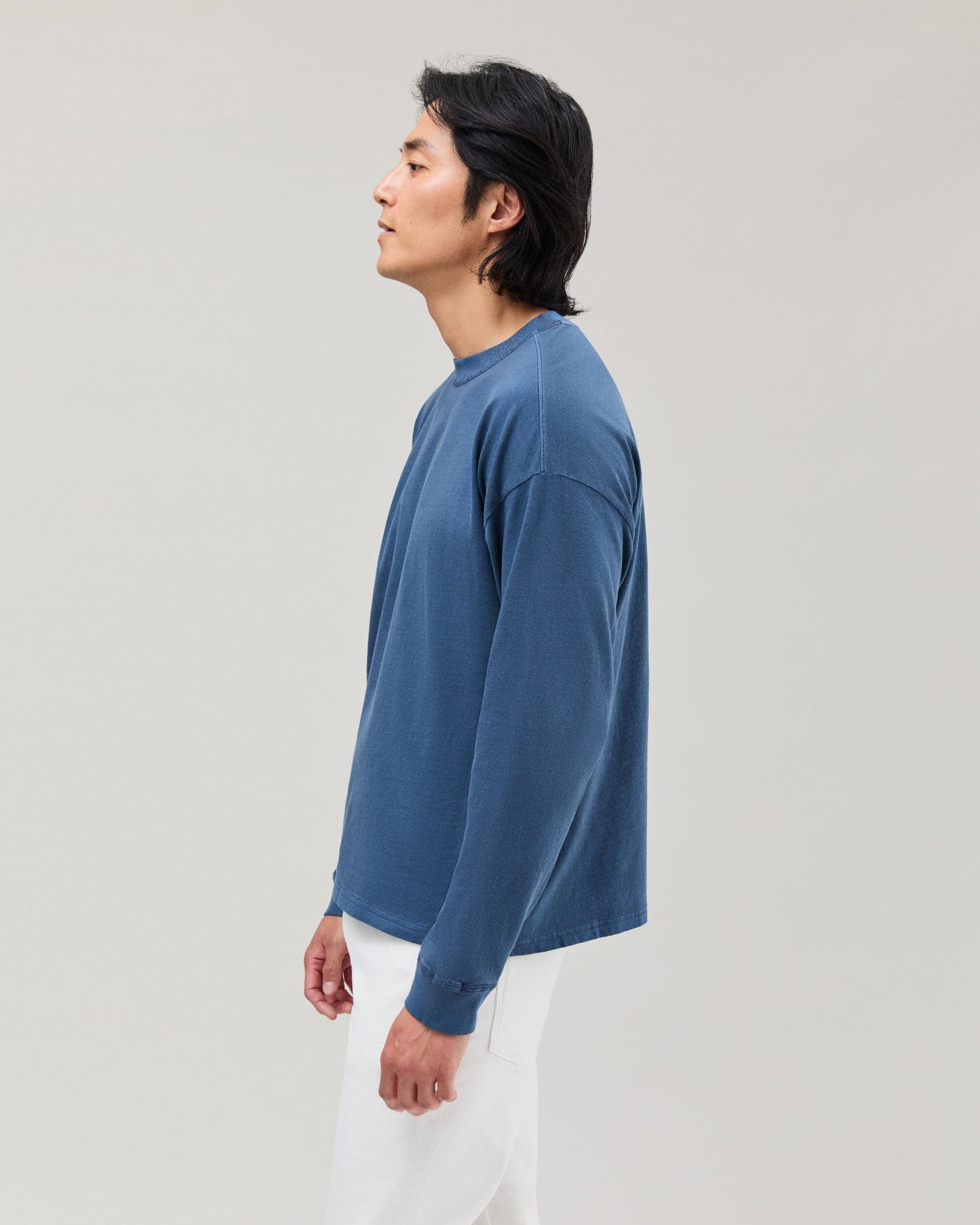 Mens Relaxed Long Sleeve Tee - Pigment Dye Jersey - Moonlit Ocean