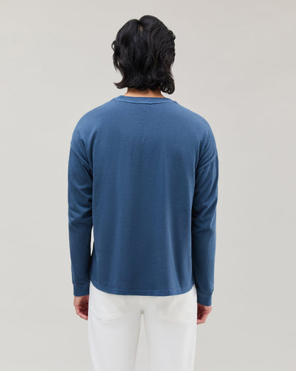 Mens Relaxed Long Sleeve Tee - Pigment Dye Jersey - Moonlit Ocean