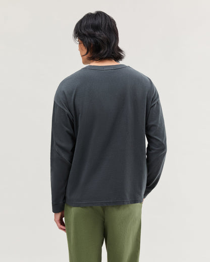Mens Relaxed Long Sleeve Tee - Pigment Dye Jersey - Stretch Limo