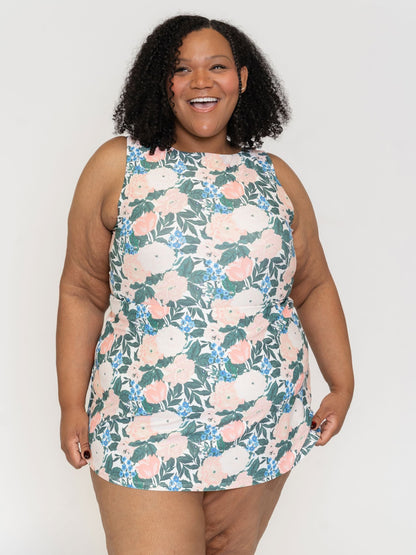 Bouquet Boat-Neck Swim Dress
