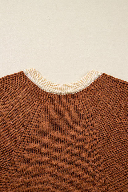 Ember Contrast Color V Neckline Knit Cardigan