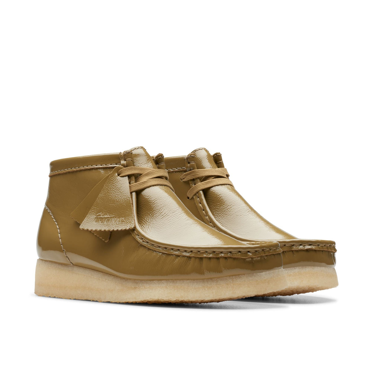 Clarks Women's Wallabee Boot Dark Olive Pat Booties