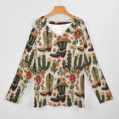 Baha Ranch Cactus and Boots Long Sleeve Top