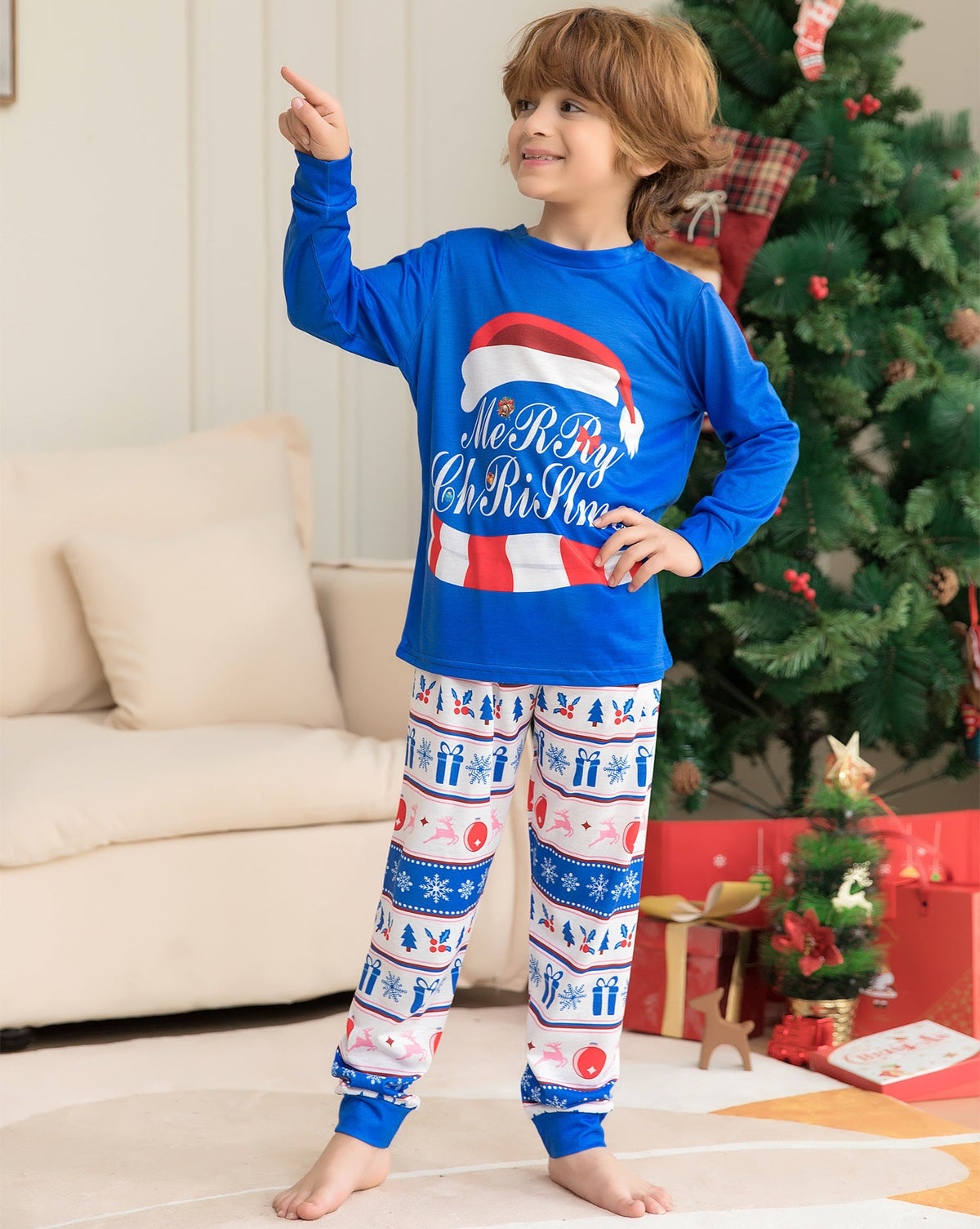 Christmas Hat Letters Printed Homewear Two-piece Set