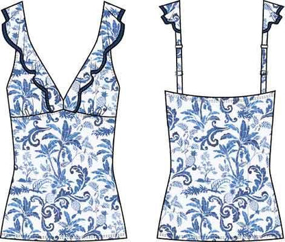 Tommy Bahama Terrazzo Tile Ruffle Tankini Top - Mountain Bluebell- FINAL SALE