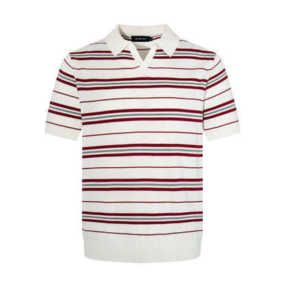 Striped short sleeved V-neck polo shirt